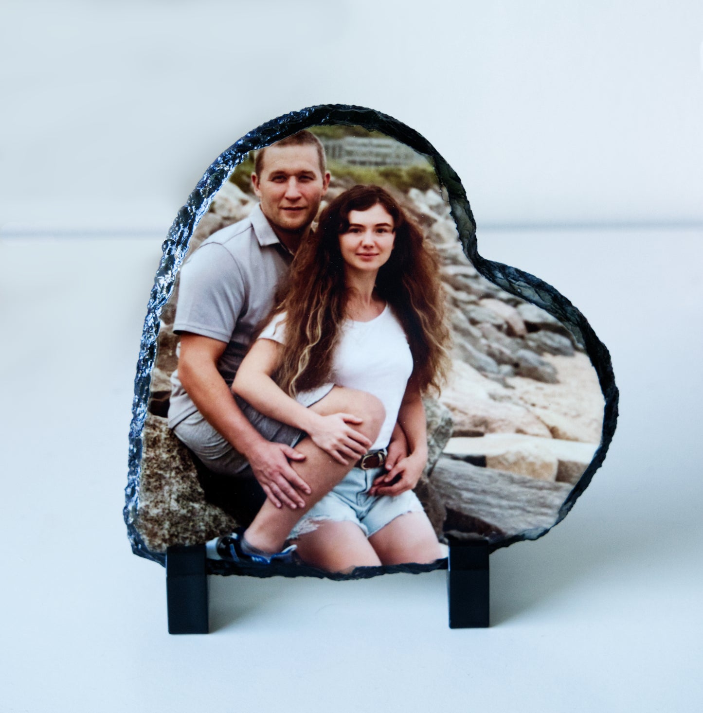 Personalized Rock Slate Photo Frame – Custom Memorial Plaque