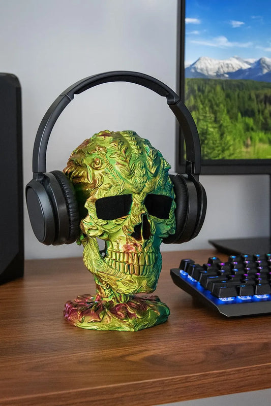 3D Printed Iridescent Skull — Gothic Decor & Headphone Stand