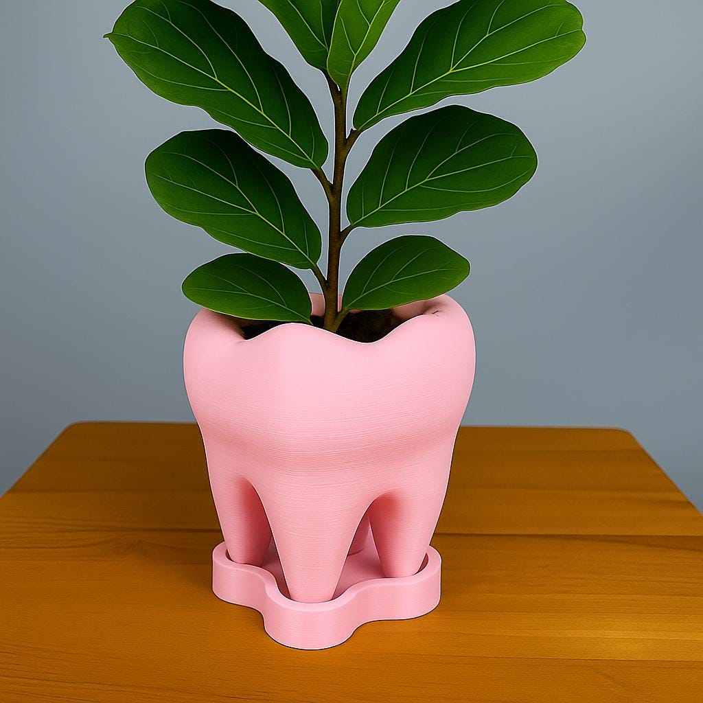 Tooth Planter with Saucer – 3D Printed Eco-Friendly Plant Pot | Unique Dentist Gift & Modern Home Décor