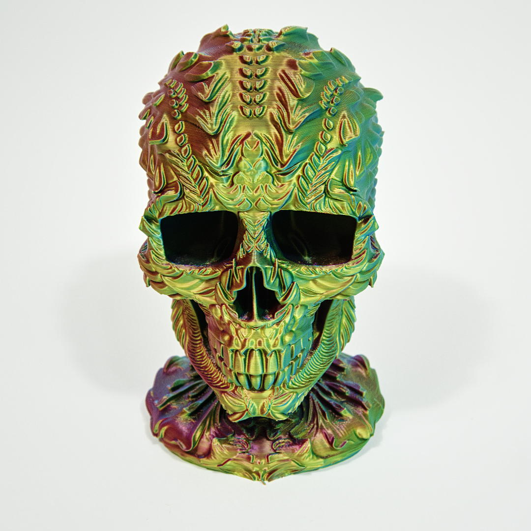 3D Printed Iridescent Skull — Gothic Decor & Headphone Stand