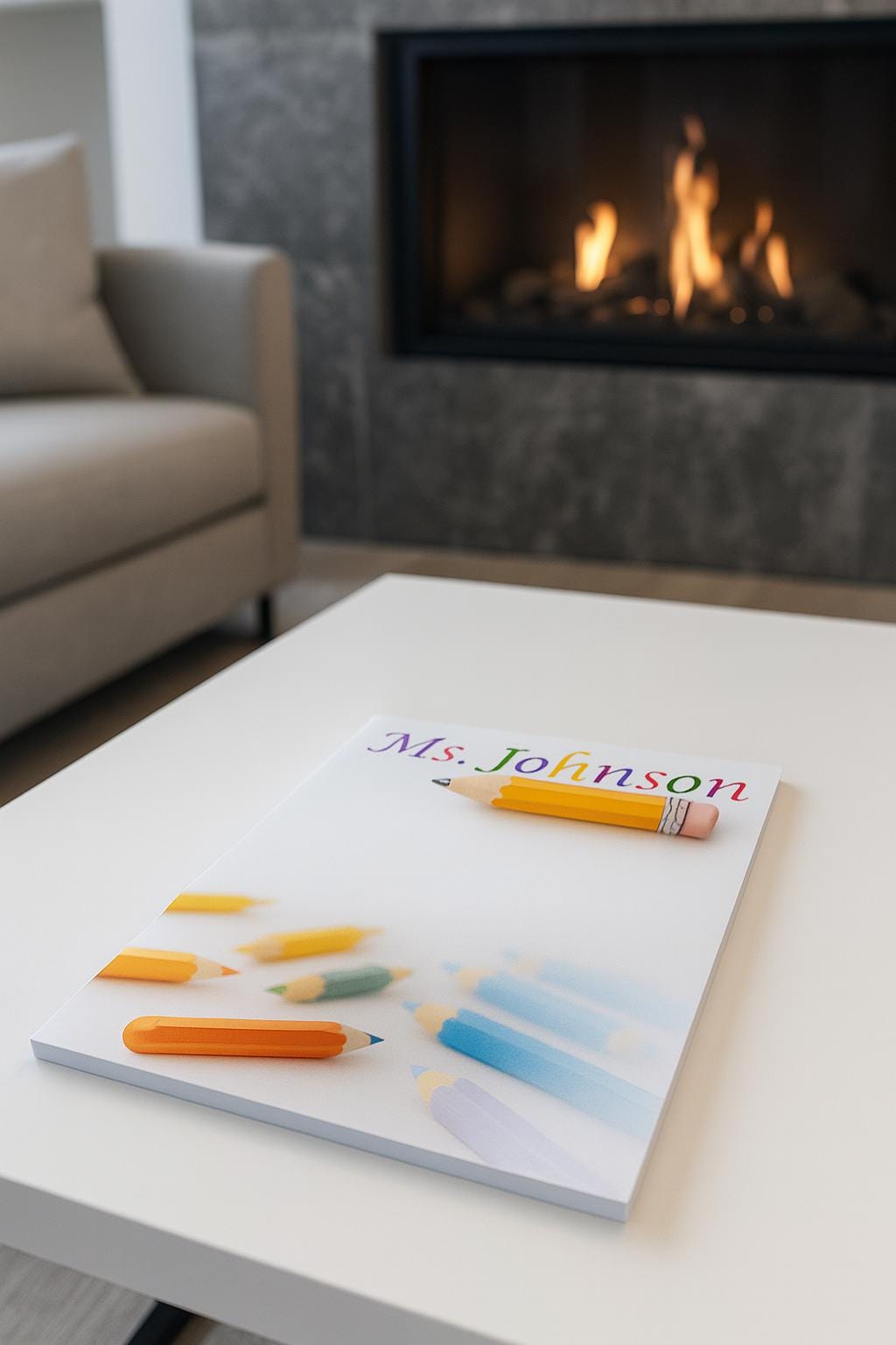 Personalized Teacher Notepad – Custom Name with Colorful Pencil Design