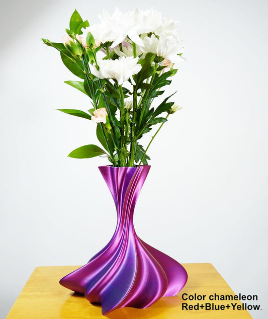 3D Printed Iridescent Spiral Vase – Modern Chameleon Design, Waterproof PLA