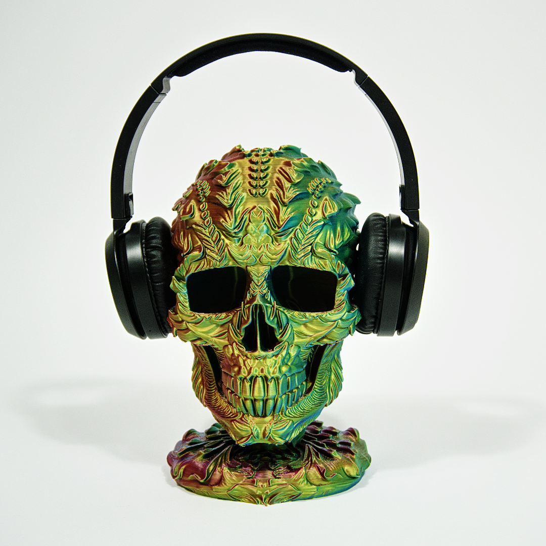 3D Printed Iridescent Skull — Gothic Decor & Headphone Stand
