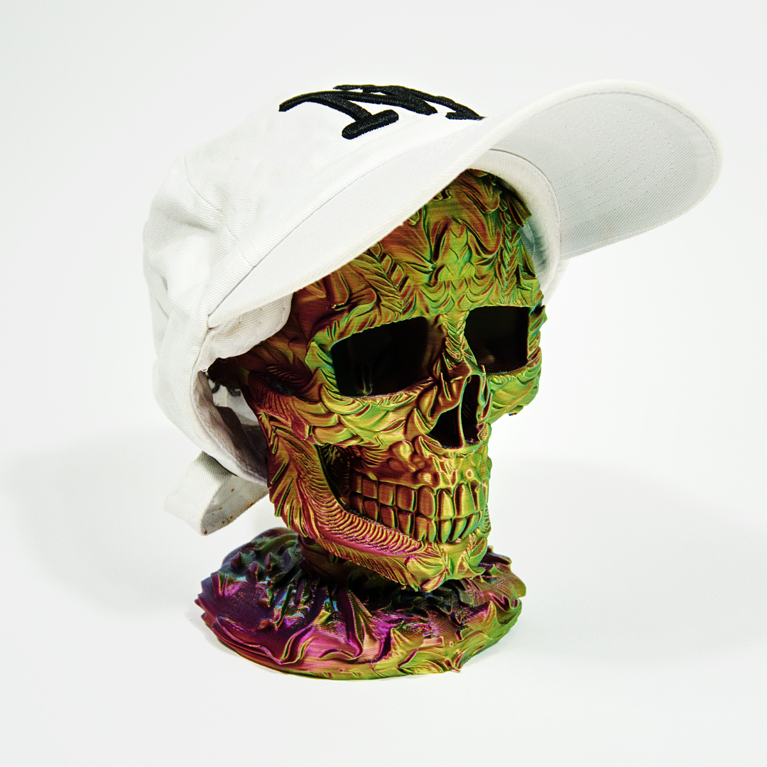 3D Printed Iridescent Skull — Gothic Decor & Headphone Stand