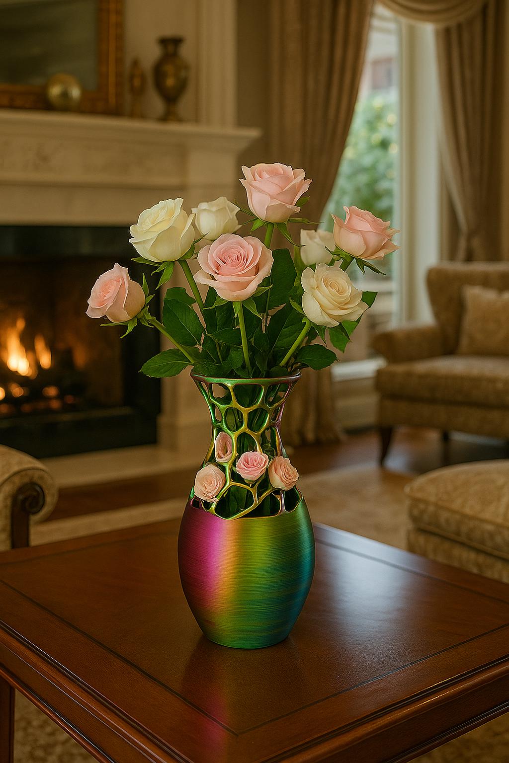 Handmade Iridescent 3D Printed Vase | Modern Geometric Home Decor
