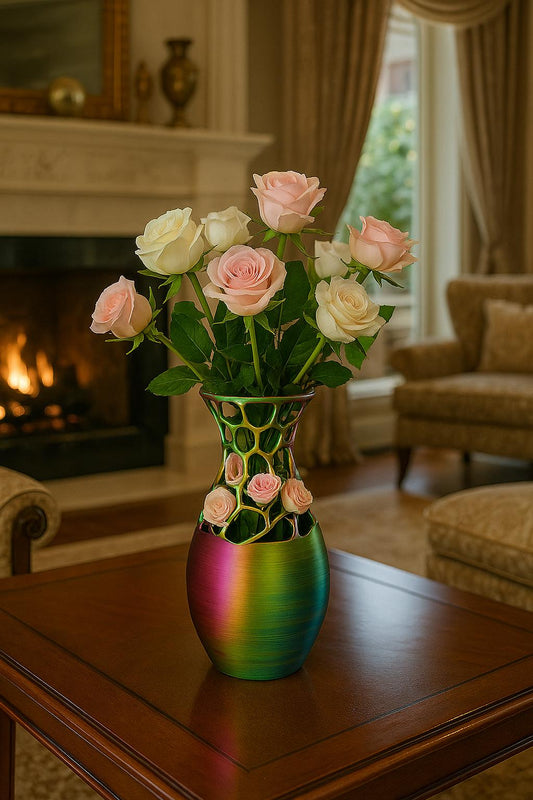 Handmade Iridescent 3D Printed Vase | Modern Geometric Home Decor