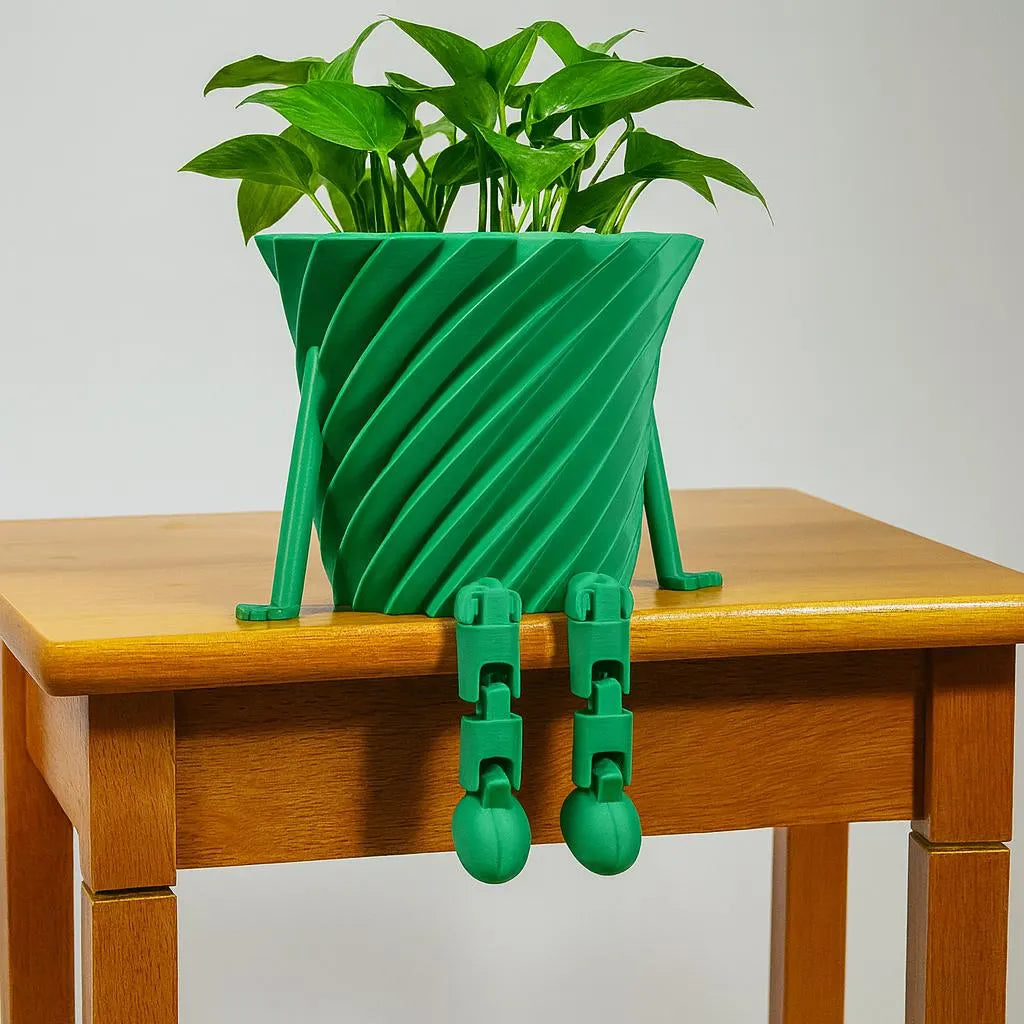 3D Printed Spiral Planter with Dangling Legs | Modern Cute Succulent Pot