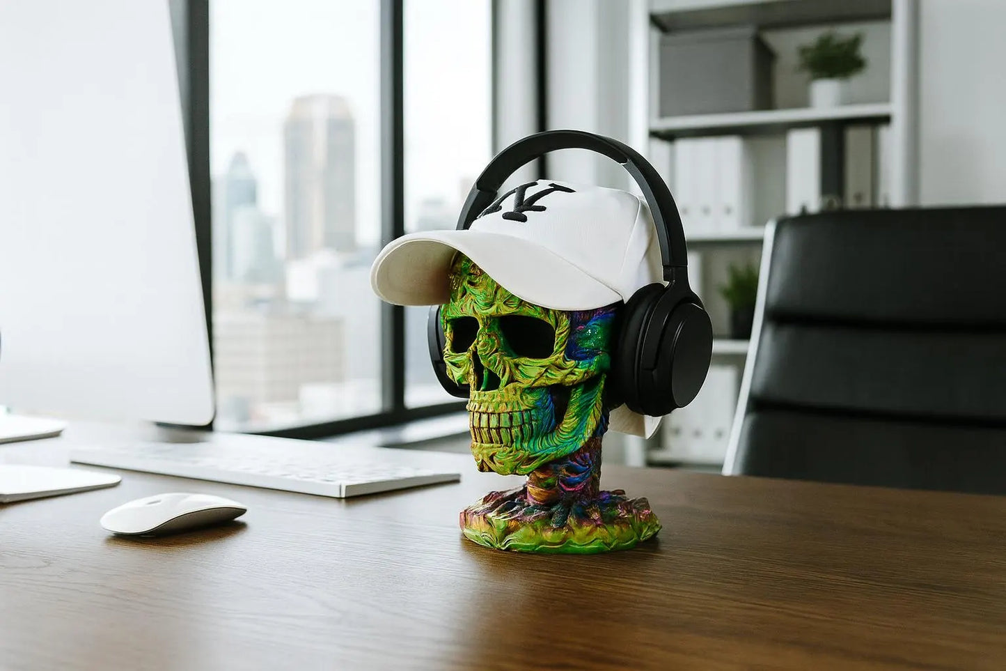 3D Printed Iridescent Skull — Gothic Decor & Headphone Stand
